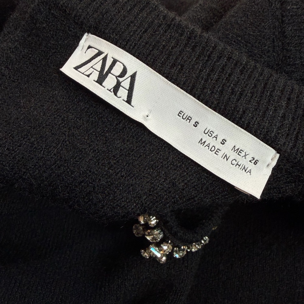 Zara Jewel Neck Black Knit Sweater Small EUC - Picture 13 of 13